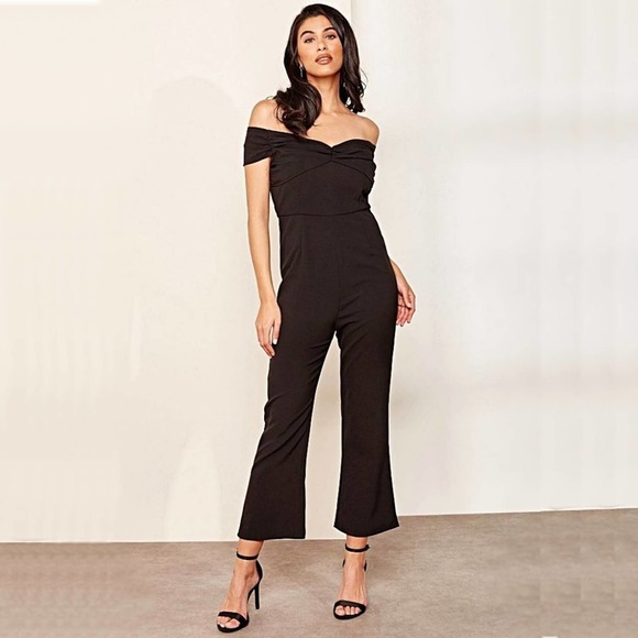 foxiedox Pants - Foxiedox Thea Gathered Off-The-Shoulder Jumpsuit in Black